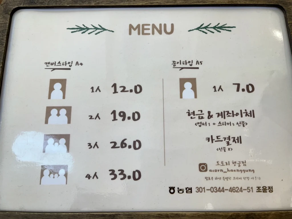 도토리 캐리커쳐 가격